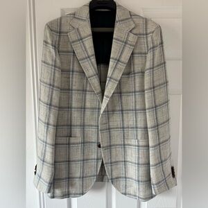 OATMEAL WOOL LINEN CHECK JACKET
